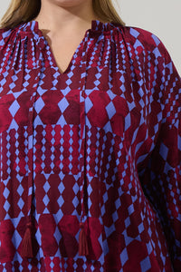 Ramsay Abstract Weylin Split Neck Tassel Blouse Curve