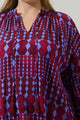 Ramsay Abstract Weylin Split Neck Tassel Blouse Curve