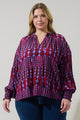 Ramsay Abstract Weylin Split Neck Tassel Blouse Curve