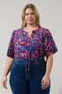 Valier Floral Bluebay Puff Sleeve Blouse Curve