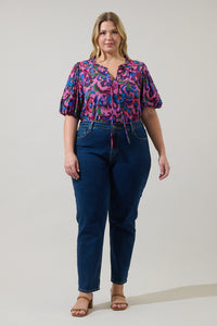 Valier Floral Bluebay Puff Sleeve Blouse Curve