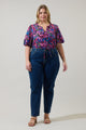 Valier Floral Bluebay Puff Sleeve Blouse Curve