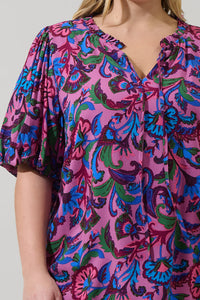 Valier Floral Bluebay Puff Sleeve Blouse Curve