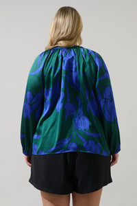 Busbee Floral Alcazar Raglan Sleeve Satin Blouse Curve