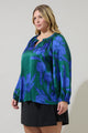 Busbee Floral Alcazar Raglan Sleeve Satin Blouse Curve