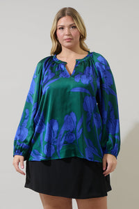 Busbee Floral Alcazar Raglan Sleeve Satin Blouse Curve