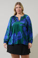 Busbee Floral Alcazar Raglan Sleeve Satin Blouse Curve