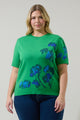 Kersey Floral Pleated Short Sleeve Sweater Top Curve
