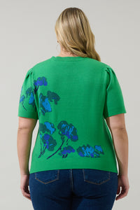 Kersey Floral Pleated Short Sleeve Sweater Top Curve