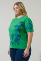 Kersey Floral Pleated Short Sleeve Sweater Top Curve