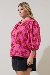 Craney Floral Cheney Split Neck Top Curve