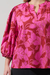 Craney Floral Cheney Split Neck Top Curve