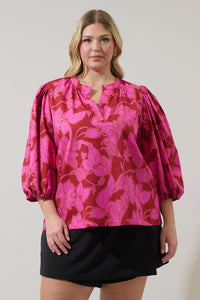 Craney Floral Cheney Split Neck Top Curve