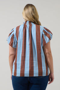 Evabelle Stripe Poly Smocked Top Curve