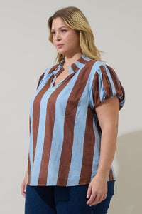 Evabelle Stripe Poly Smocked Top Curve