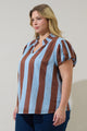 Evabelle Stripe Poly Smocked Top Curve