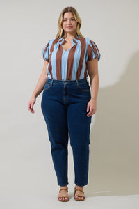 Evabelle Stripe Poly Smocked Top Curve