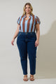Evabelle Stripe Poly Smocked Top Curve