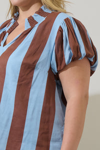 Evabelle Stripe Poly Smocked Top Curve