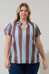 Evabelle Stripe Poly Smocked Top Curve