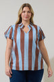 Evabelle Stripe Poly Smocked Top Curve
