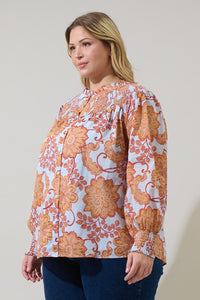 Siany Floral Debory Smocked Top Curve