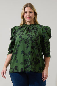 Tindrie Floral Drape Sleeve Top Curve