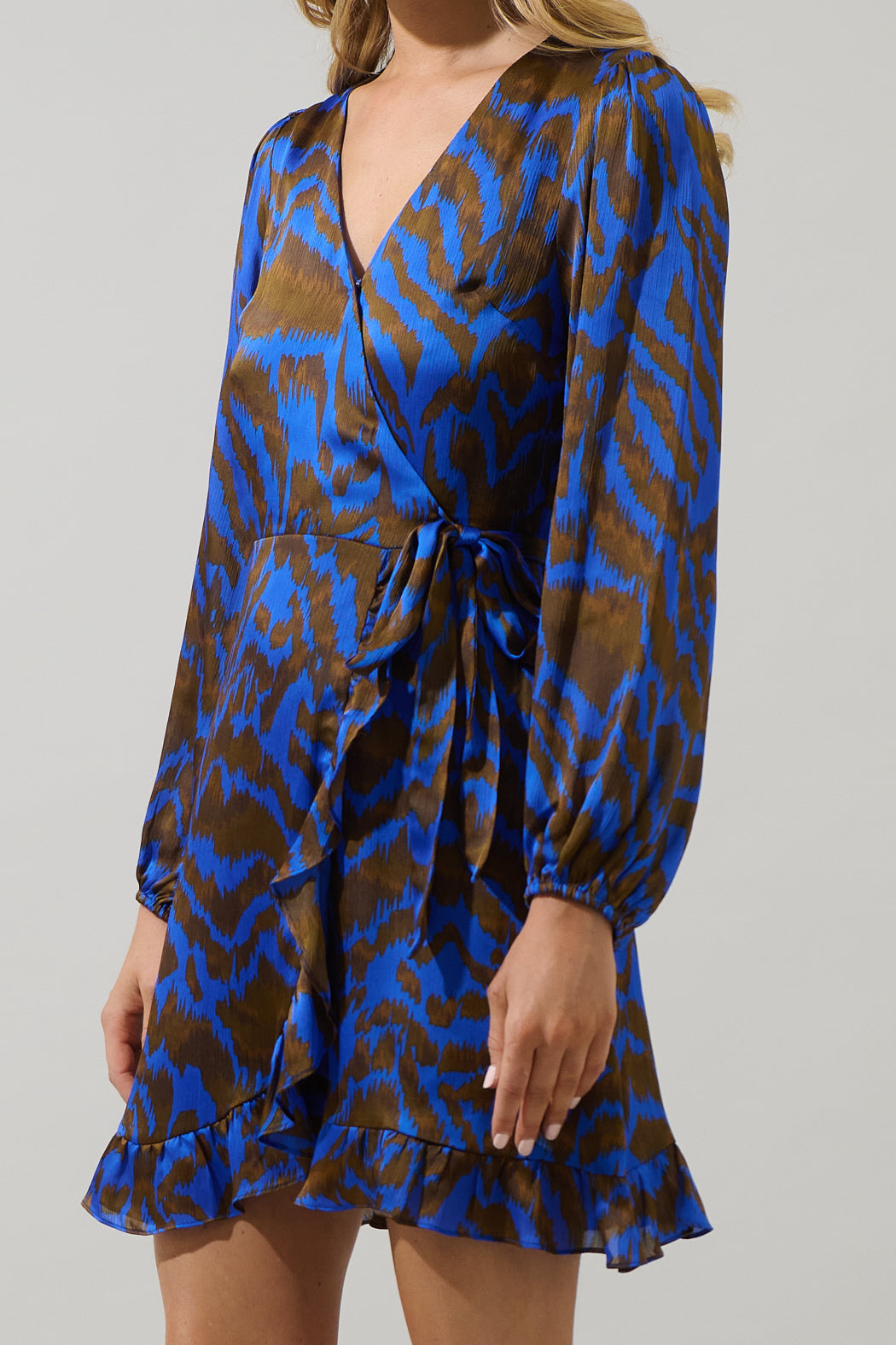 wrap dresses and skirts Krista Abstract Mini Wrap Dress BROWN-MULT / M by Sugarlips