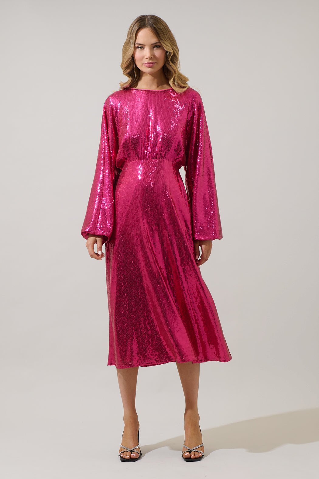 Charline Sequin Dolman Sleeve Midi Dress FUCHSIA / S by Sugarlips Charline Sequin Dolman Sleeve Midi Dress FUCHSIA / S by Sugarlips