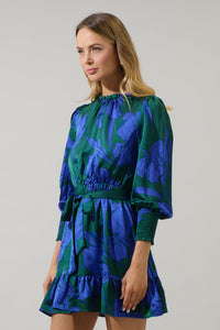 Busbee Floral Sevilla Satin Ruffle Dress