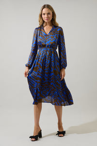 Krista Abstract Fabiola Split Neck Midi Dress