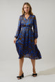 Krista Abstract Fabiola Split Neck Midi Dress