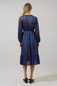 Krista Abstract Fabiola Split Neck Midi Dress