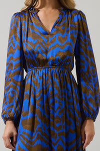 Krista Abstract Fabiola Split Neck Midi Dress