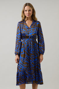 Krista Abstract Fabiola Split Neck Midi Dress