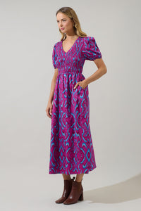 Ivani Abstract Brenty Smocked Midi Dress