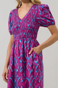 Ivani Abstract Brenty Smocked Midi Dress