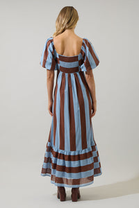 Evabelle Stripe Xena Puff Sleeve Maxi Dress