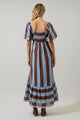Evabelle Stripe Xena Puff Sleeve Maxi Dress