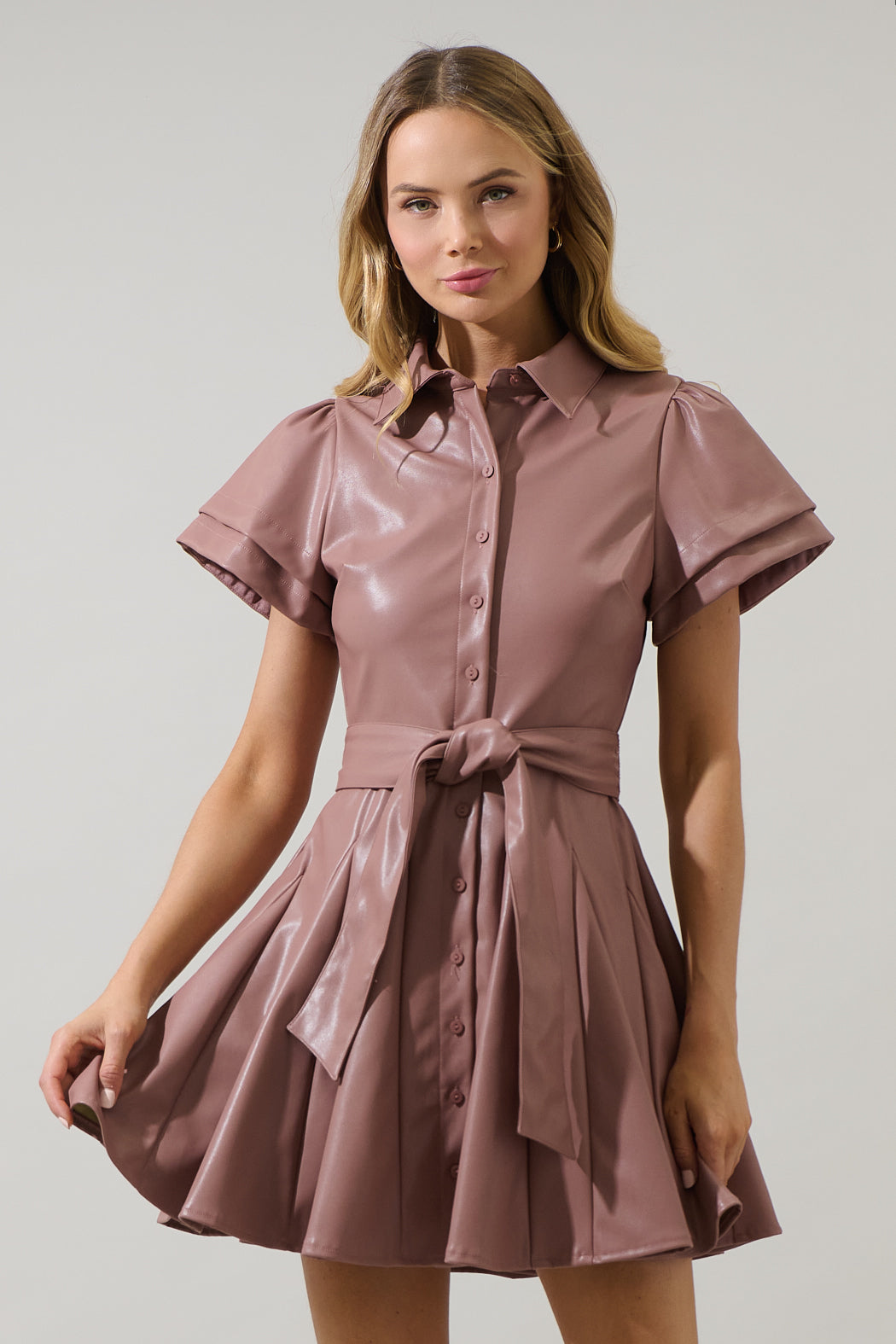 leather pleated mini dress Pleated Leather Mini Dress Medium