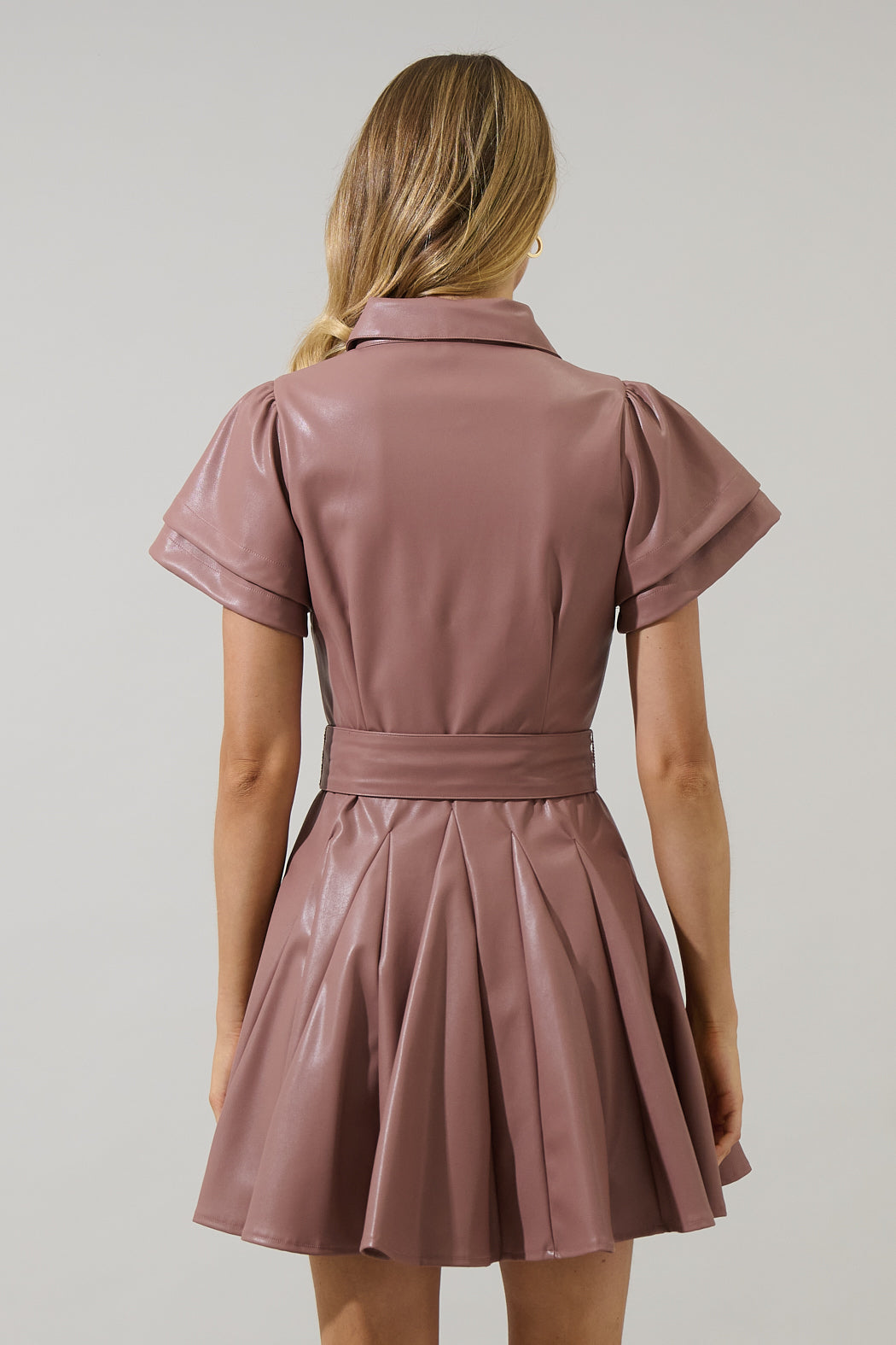 Anisa Faux Leather Pleated Mini Dress DARK-MAUVE / M by Sugarlips Anisa Faux Leather Pleated Mini Dress DARK-MAUVE / M by Sugarlips
