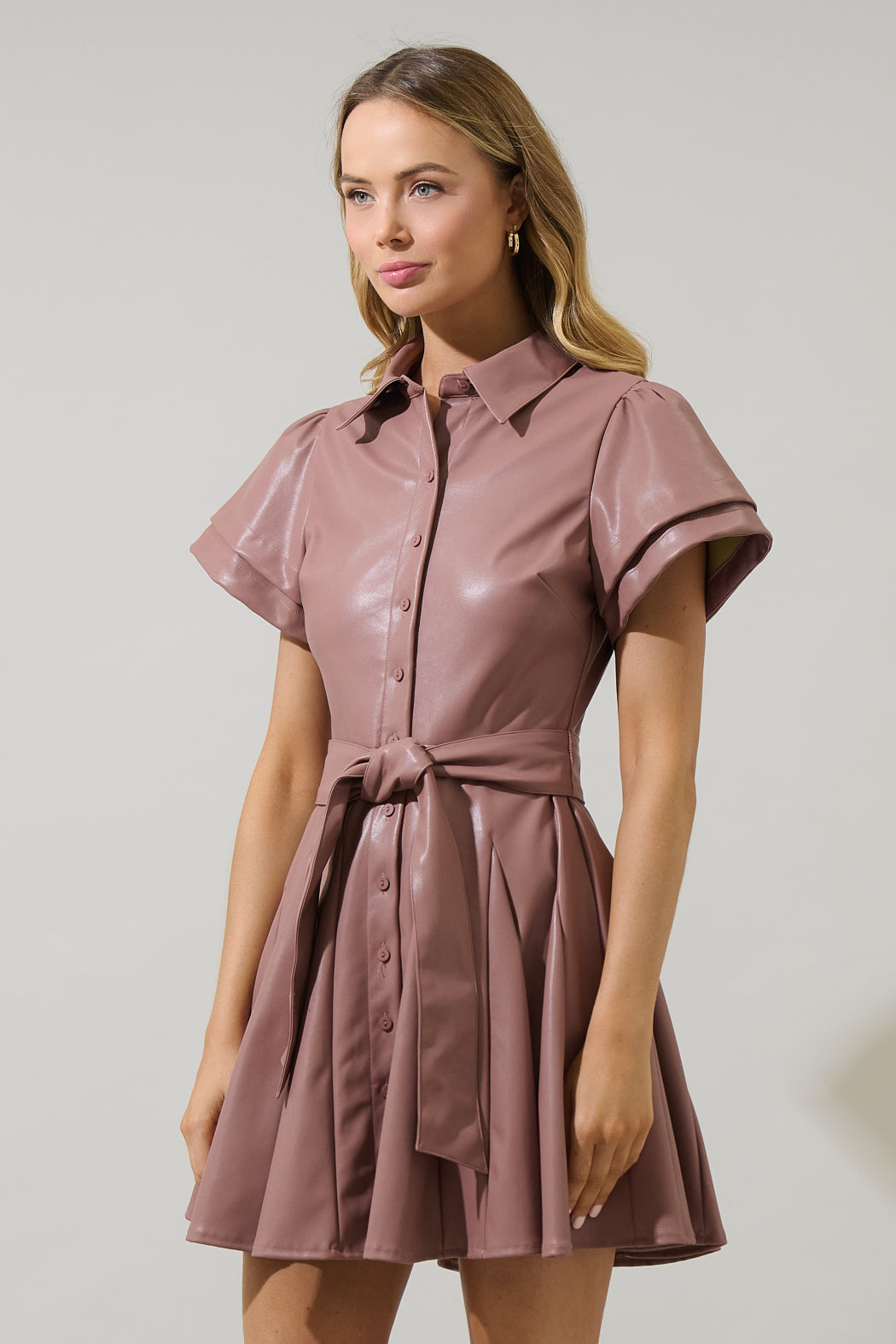 leather pleated dress Anisa Faux Leather Pleated Mini Dress DARK-MAUVE / M by Sugarlips