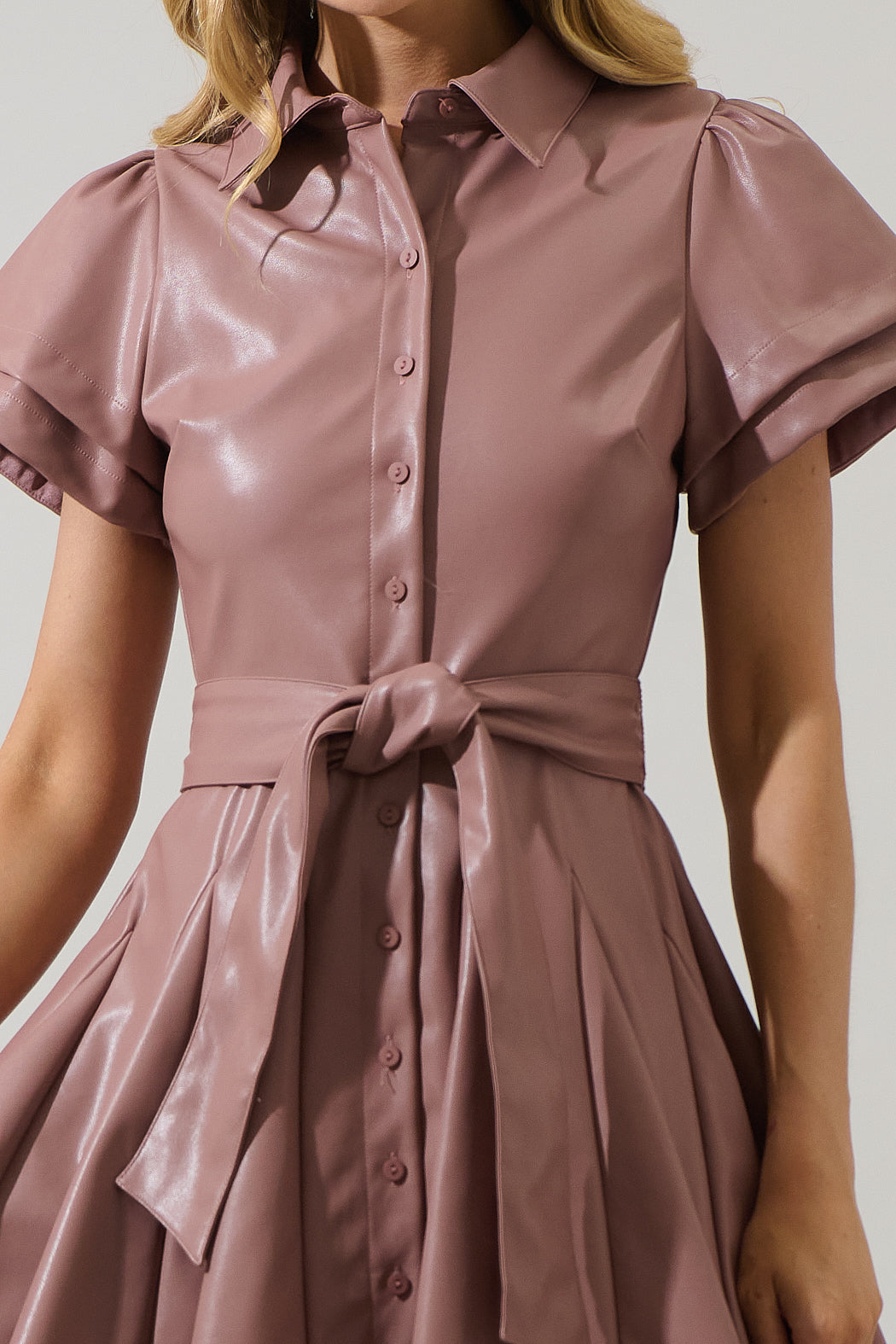 Anisa Faux Leather Pleated Mini Dress DARK-MAUVE / M by Sugarlips Anisa Faux Leather Pleated Mini Dress DARK-MAUVE / M by Sugarlips