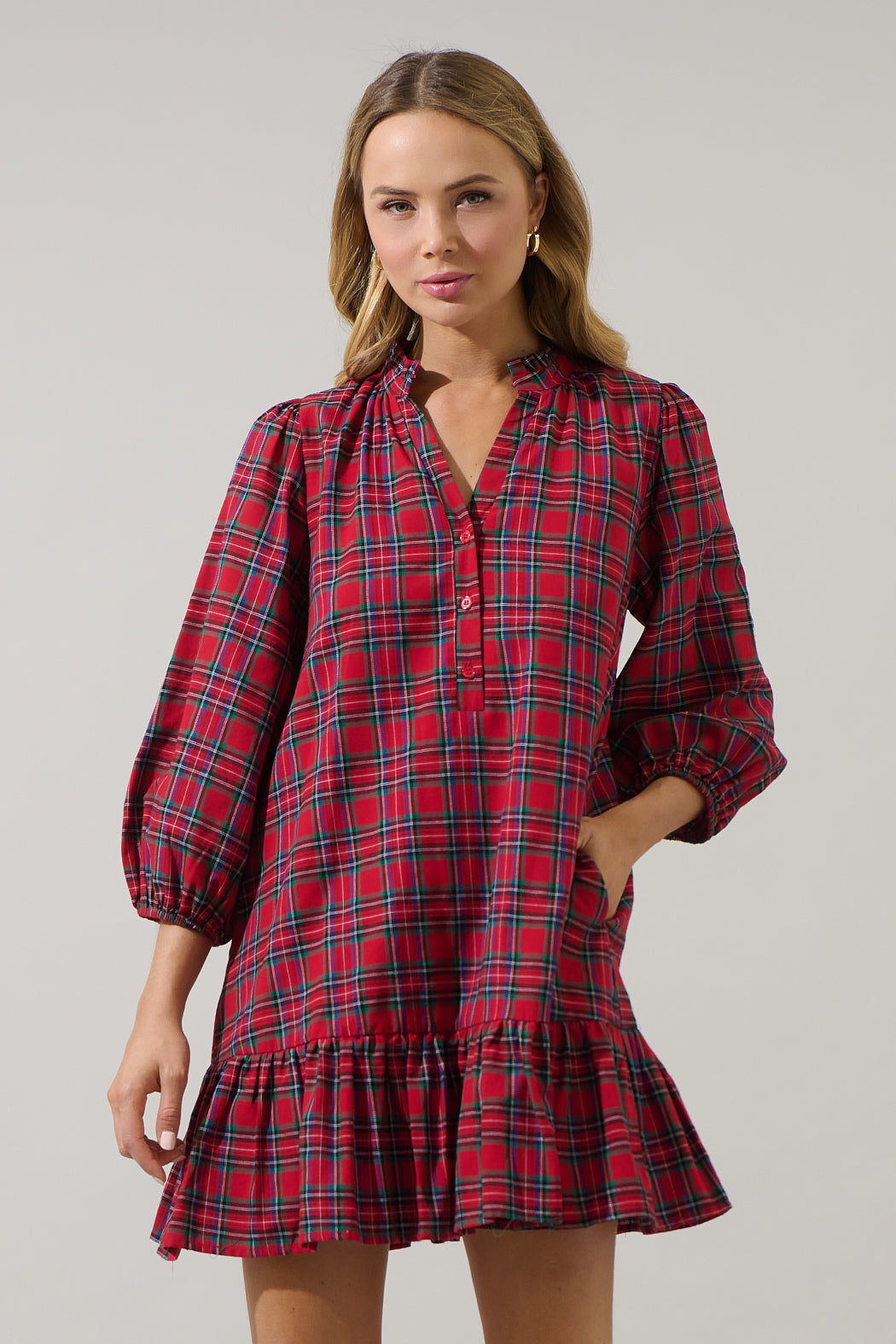 plaid shift mini dress Woodland Jade Plaid Lorna Shift Mini Dress S / Jade Multi