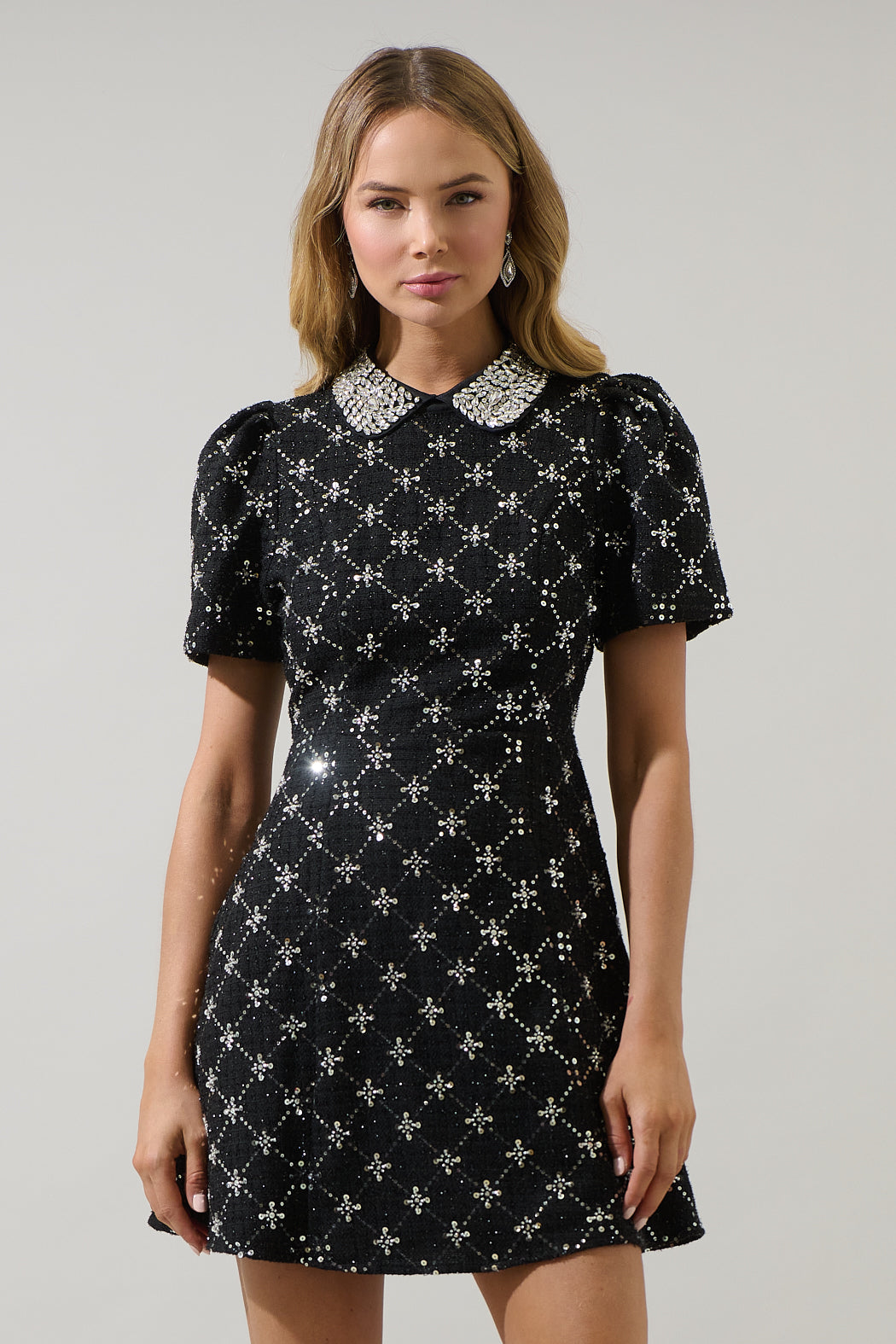 Whitney Tweed Tanny Rhinestone Mini Dress Black / L by Sugarlips Whitney Tweed Tanny Rhinestone Mini Dress Black / L by Sugarlips