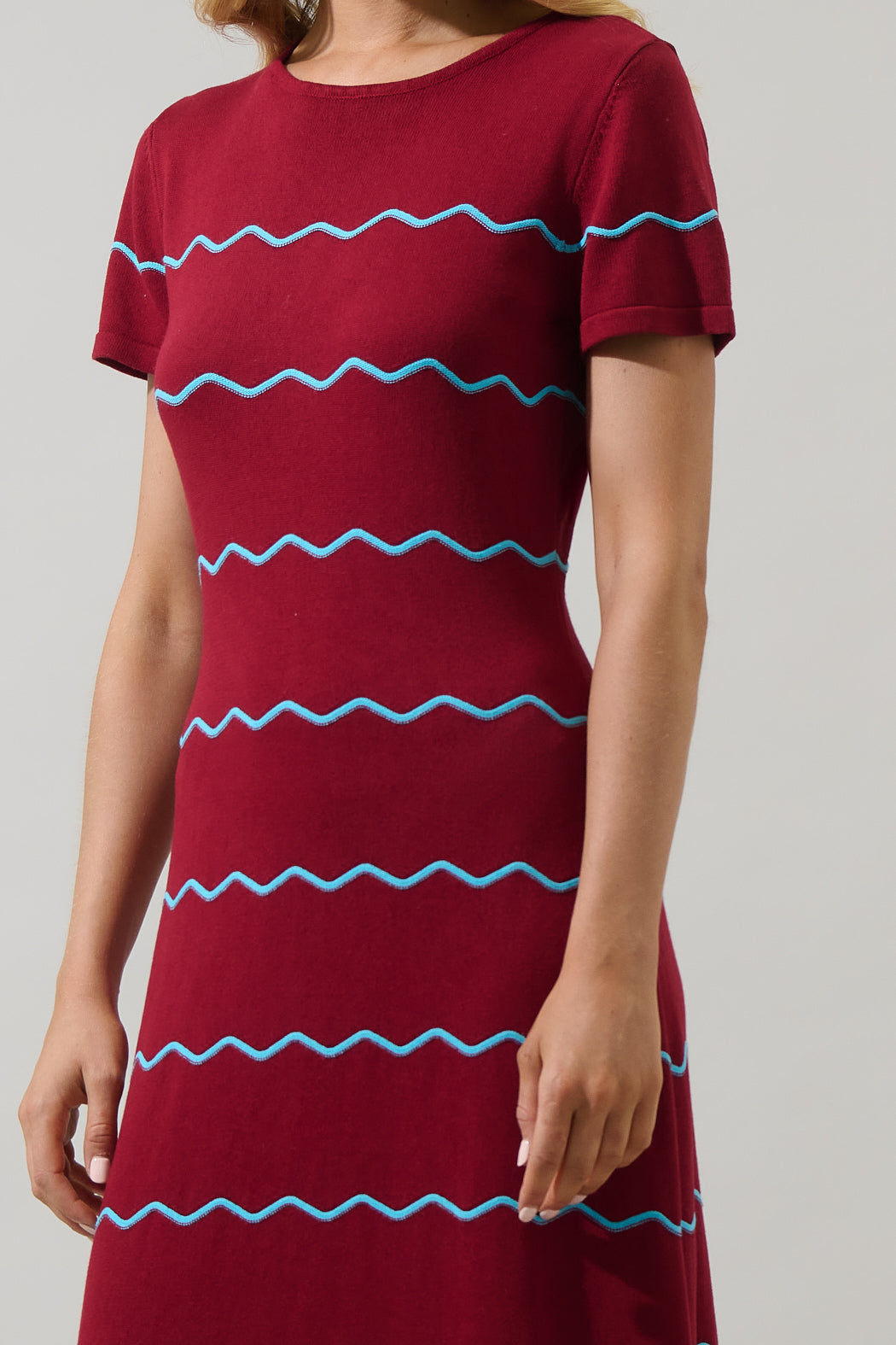 Darlene Stripe Wave Midi Sweater Dress BURGUNDY / M by Sugarlips Darlene Stripe Wave Midi Sweater Dress BURGUNDY / M by Sugarlips