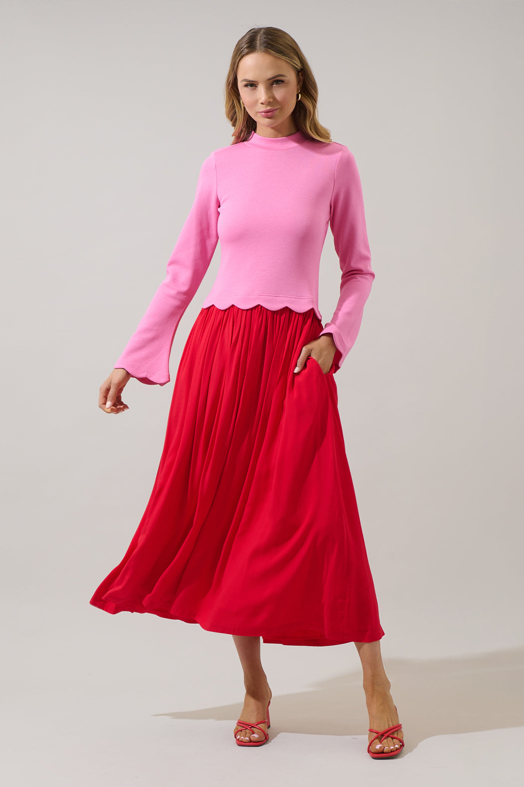 Zenie Color Block Midi Dress Pink-Red / XL by Sugarlips Zenie Color Block Midi Dress Pink-Red / XL by Sugarlips