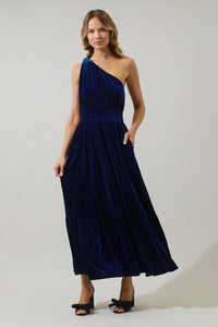 Bevany Velvet Diley One Shoulder Maxi Dress