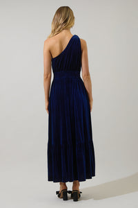 Bevany Velvet Diley One Shoulder Maxi Dress