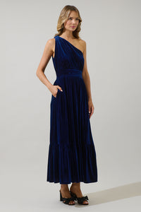 Bevany Velvet Diley One Shoulder Maxi Dress